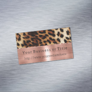 Brown Cream Leopard Animal Rose Gold Magnetic Business Card
