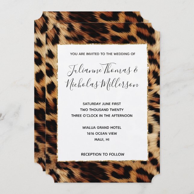 Brown Cream Leopard Animal Wedding Invitation (Front/Back)