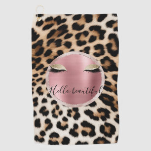 Brown Cream Leopard Gold Glitter Eyes Golf Towel