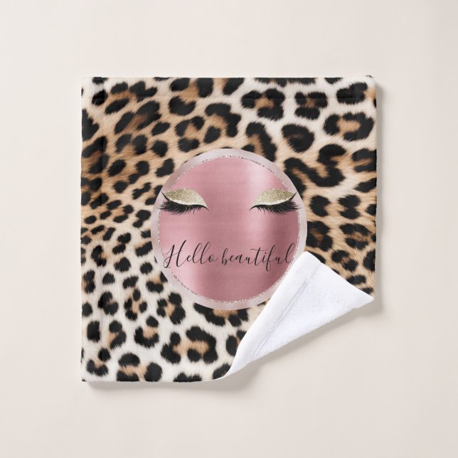 Brown Cream Leopard Gold Glitter Eyes Wash Cloth (Wash Cloth)