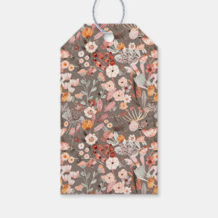 Brown, Cream, Pink Floral Botanical Flower Gift Tags