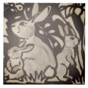 Brown Cream Rabbit Floral Foliage Woodland Decor Tile