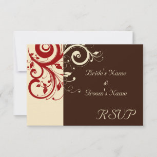 Brown/Cream/Red Reverse Swirl RSVP Card