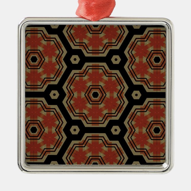 Brown, Cream Retro Dots Art Seamless Pattern Metal Tree Decoration (Front)