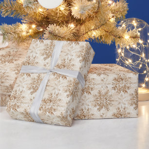 Brown Cream Snowflakes Christmas Wrapping Paper