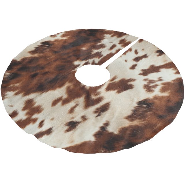 Brown Cream Southwest Cowhide Brushed Polyester Tree Skirt (Angled)