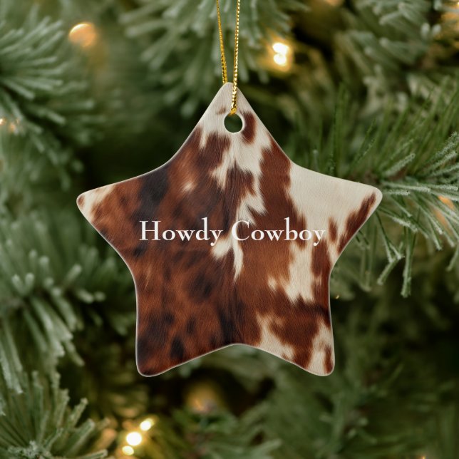 Brown Cream Southwest Cowhide Ceramic Tree Decoration (Tree)