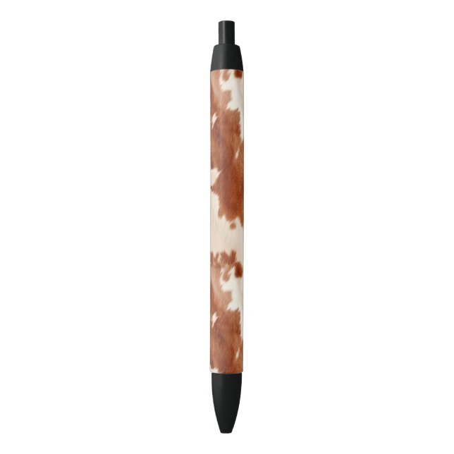 Brown Cream Southwest Cowhide Christmas Black Ink Pen (Front Vertical)