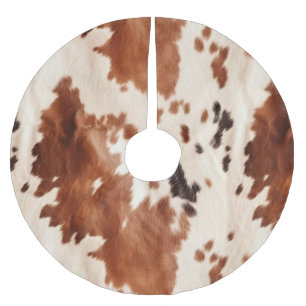 Brown Cream Southwest Cowhide Christmas Brushed Polyester Tree Skirt