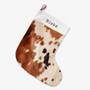 Brown Cream Southwest Cowhide Christmas Large Christmas Stocking