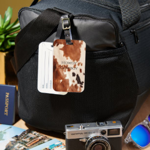 Brown Cream Southwest Cowhide Christmas Luggage Tag