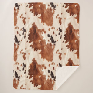 Brown Cream Southwest Cowhide Christmas Sherpa Blanket