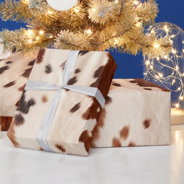 Brown Cream Southwest Cowhide Christmas Wrapping Paper (Holidays)