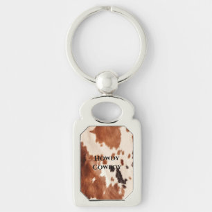 Brown Cream Southwest Cowhide Key Ring