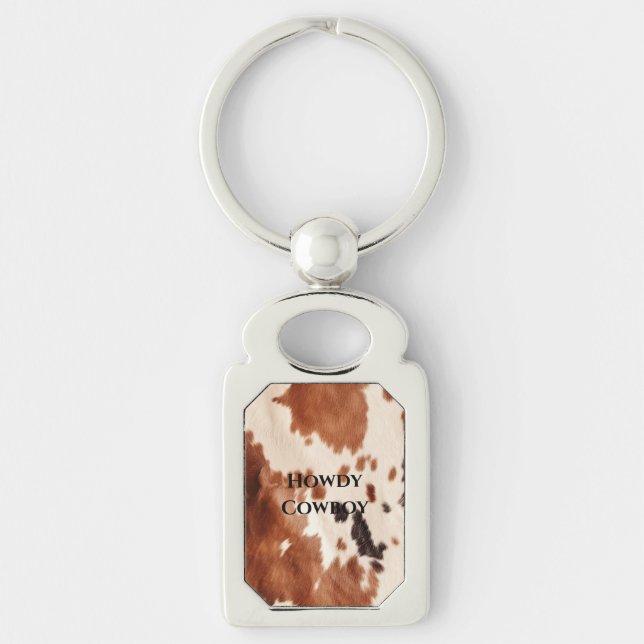 Brown Cream Southwest Cowhide  Key Ring (Front)