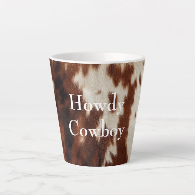 Brown Cream Southwest Cowhide Latte Mug (Front)