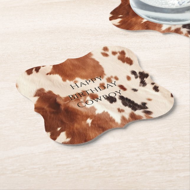 Brown Cream Southwest Cowhide  Paper Coaster (Angled)