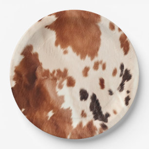 Brown Cream Southwest Cowhide  Paper Plate
