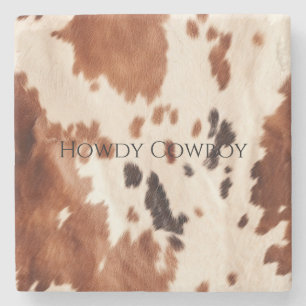 Brown Cream Southwest Cowhide Stone Coaster