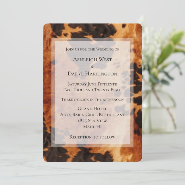 Brown Cream Southwest Cowhide Wedding Invitation (Standing Front)
