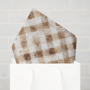 Brown Cream Squares Spider Webs Halloween Tissue Paper