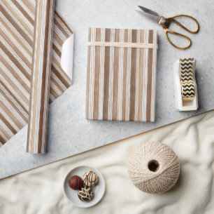 Brown Cream Stripes Birthday Wrapping Paper