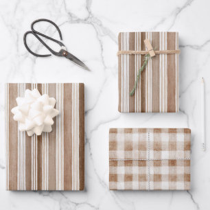 Brown Cream Stripes Birthday Wrapping Paper Sheet