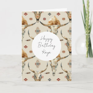 Brown Cream Tribal Native Feathers Birthday Card