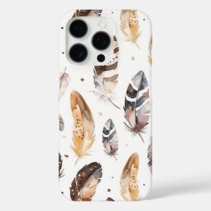 Brown Cream Tribal Native Feathers iPhone 16 Pro Case