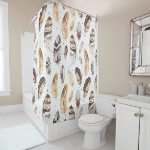 Brown Cream Tribal Native Feathers Shower Curtain
