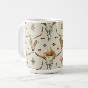 Brown Cream Tribal Native Feathers Skulls Coffee Mug
