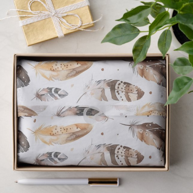 Brown Cream Tribal Native Feathers Tissue Paper (Gift)