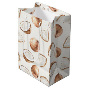Brown Cream Tropical Coconut Birthday Medium Gift Bag