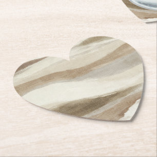 Brown Cream Wavy Abstract Stripes Paper Coaster