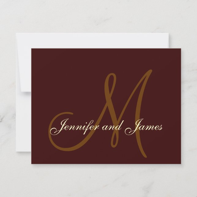 Brown Cream Wedding RSVP Card with Monogram (Front)