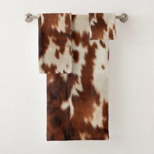 Brown Cream Western Cowhide  Bath Towel Set