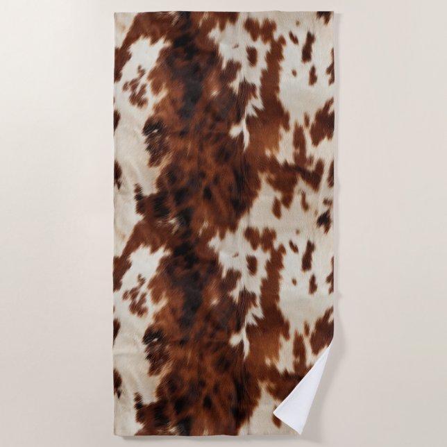 Brown Cream Western Cowhide  Beach Towel (Front)