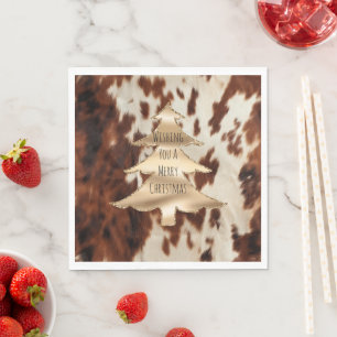 Brown Cream Western Cowhide Christmas Napkin