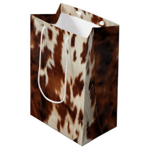 Brown Cream Western Cowhide Medium Gift Bag