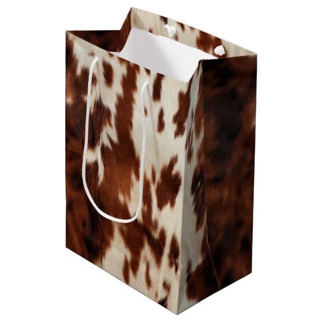 Brown Cream Western Cowhide Medium Gift Bag (Front Angled)