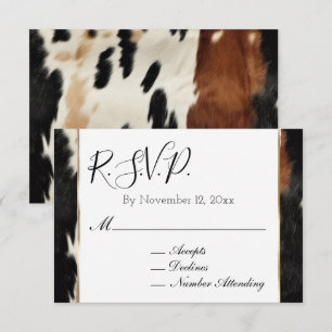 Brown Cream Western Cowhide Wedding RSVP Enclosure Card