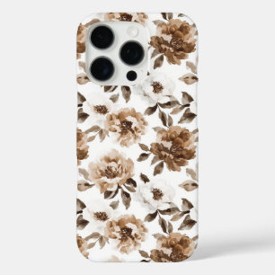 Brown Cream White Flowers Christmas iPhone 16 Pro Case