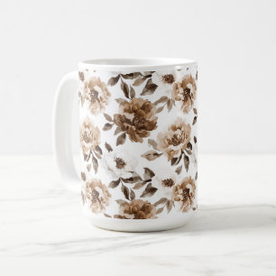 Brown Cream White Flowers Christmas Coffee Mug