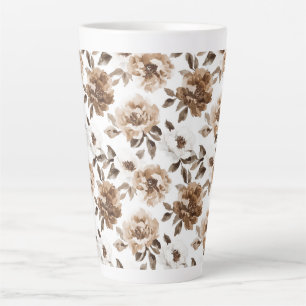 Brown Cream White Flowers Christmas Latte Mug
