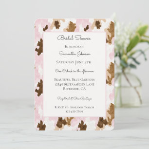 Brown Cream White Pink Cow Print Bridal Shower   Invitation