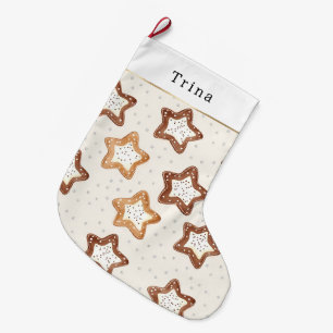 Brown Cream White Star Cookies Christmas   Large Christmas Stocking