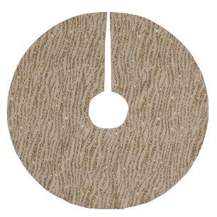 Brown Cream Zebra Print Animal Glitter   Brushed Polyester Tree Skirt