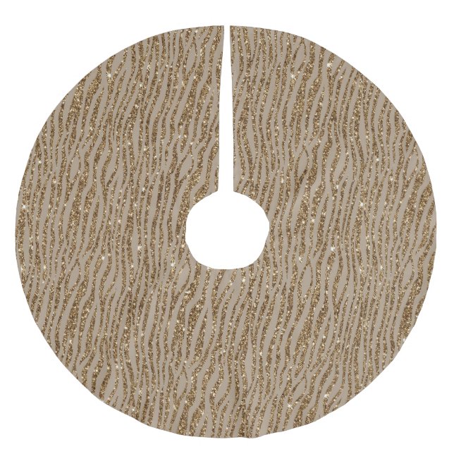 Brown Cream Zebra Print Animal Glitter   Brushed Polyester Tree Skirt (Front)
