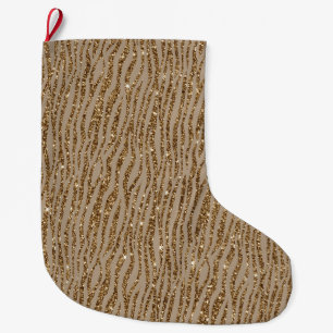 Brown Cream Zebra Print Animal Glitter Large Christmas Stocking