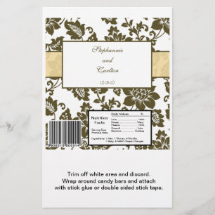 Brown/Creme Floral Damask Wedding Candy Wrapper